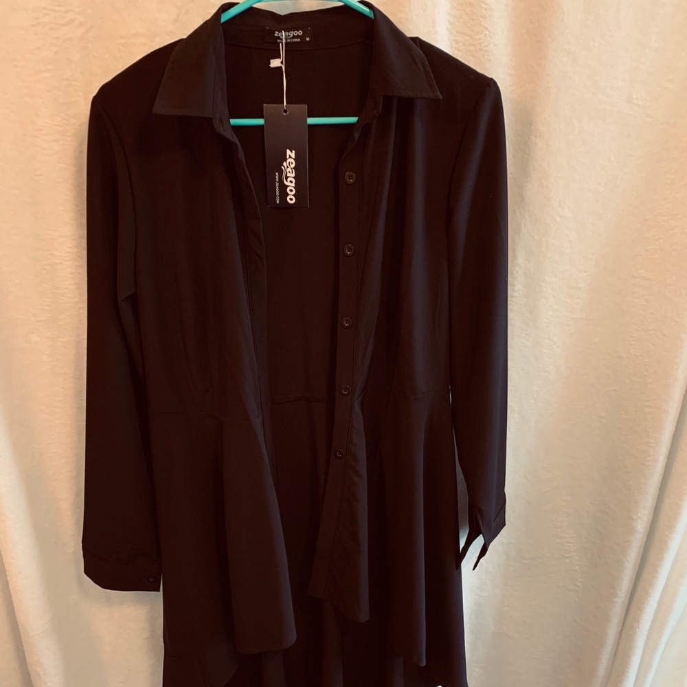 Black hi-low button front blouse